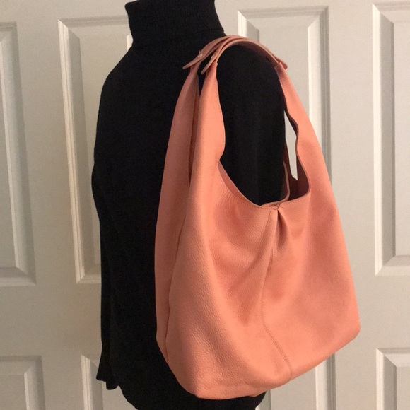 Laggo Nadia Blush Pink Pebbled Leather Slouchy Hobo Shoulder Bag Purse - Picture 1 of 15